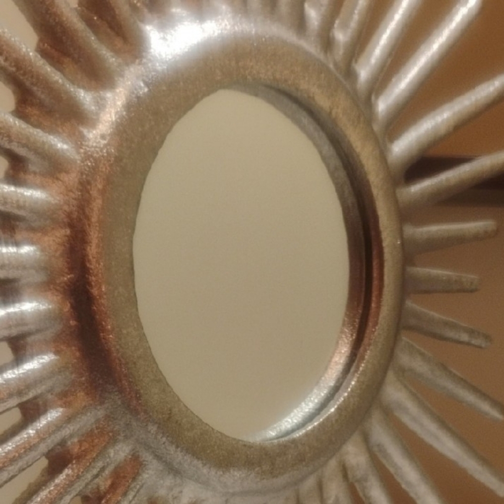 Mid Century Modern (MCM) Pewter Sunburst Mirror With Black Marble Base
